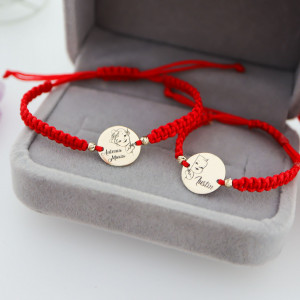 Bratara pentru copii, cu snur si banut din aur 14k / 12mm personalizat - Img 3