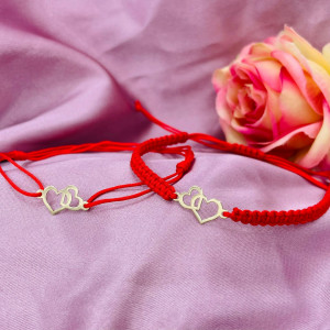 Bratara snur si inimioare duble din aur 14k - Img 2