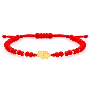 Bratara snur si inimioare duble personalizabile din aur 14k + bile