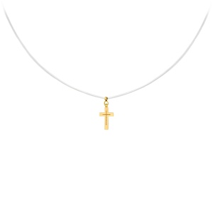 Colier cu fir transparent si Cruce cu Insertie din AUR 14K - Img 3