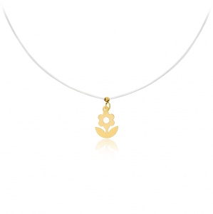 Colier cu fir transparent si floare din Aur 14K
