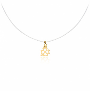 Colier cu fir transparent si Pandantiv Trifoi din AUR 14K