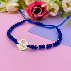 Bratara cu cristale si banut 12mm decupat trandafir din aur 14k - Img 2