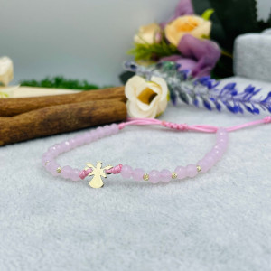 Bratara cu snur si bile + ingeras din aur 14k - Img 2