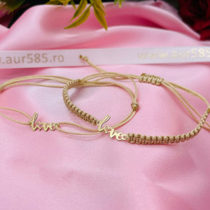 Bratara cu snur si pandantiv LOVE din aur 14k - Img 2