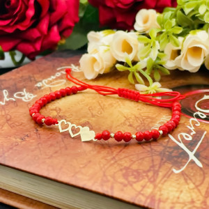Bratara Love cu snur si inimioare personalizabile din aur 14k + bile - Img 2