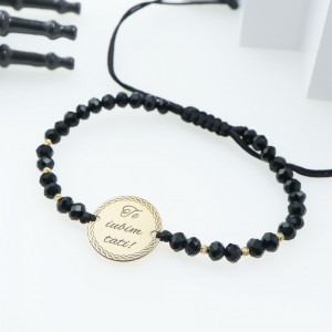 Bratara te iubim tati cu snur si disc 16mm din aur 14k + bilute - Img 2