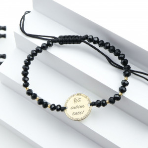 Bratara te iubim tati cu snur si disc 16mm din aur 14k + bilute - Img 3
