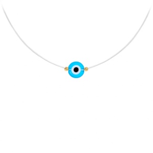 Colier cu fir transparent, ochi de deochi si bilute din AUR 14K