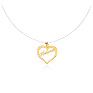 Colier cu fir transparent si inimioara cu nume din AUR 14K