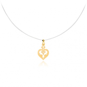 Colier cu fir transparent si inimioara imperial din Aur 14K