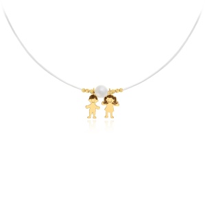Colier cu fir transparent, sidef si copilasi din AUR 14K