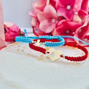 Set 2 bratari cu snur pentru mama si copil - Inima cu figurina decupata din aur 14K - Img 3