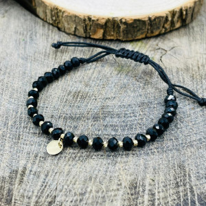 Bratara cu snur si 12 bile + un charm la alegere din aur 14k - Img 4