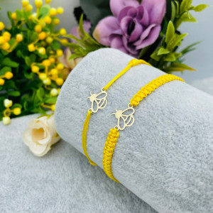 Bratara cu snur si albinuta din aur 14k - Img 2