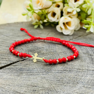 Bratara cu snur si cruciulita 1.2cm din aur 14k + bilute - Img 2