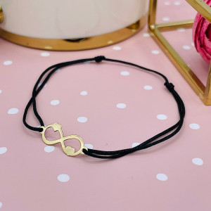 Bratara cu snur si infinit + 2 inimioare personalizabile cu initiale la alegere - Aur 14k - Img 3
