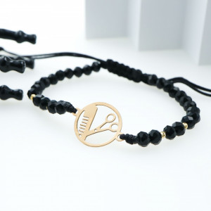 Bratara hairstylist cu snur si disc foarfeca si pieptene din aur 14k + bilute - Img 2