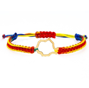 Bratara Snur Tricolor si Harta Romaniei din Aur 14K