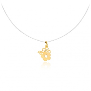 Colier cu fir transparent si floricele din Aur 14K