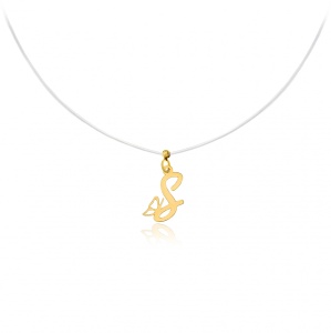 Colier cu fir transparent si Initiala Caligraphy din AUR 14K