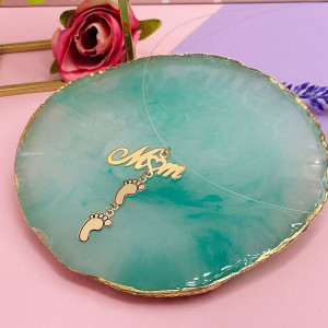 Colier cu fir transparent si pandantiv Mom din Aur 14k 585 cu talpita personalizabila - Img 3