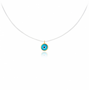 Colier cu fir transparent si pandantiv Ochi de Deochi Turcesc din AUR 14K