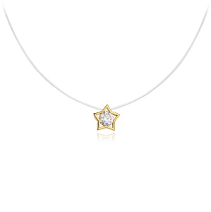 Colier Star Crystal cu fir transparent si pandantiv din AUR 14K