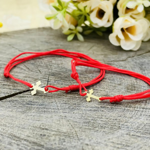 Set 2 Bratari cu snur si cruciulita din aur14k pentru mama si copil - Img 2