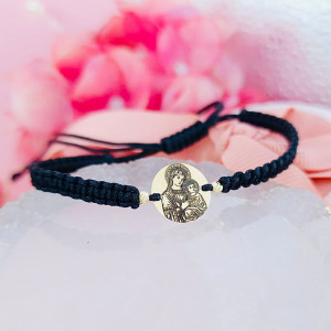 Bratara cu snur si banut 12mm din aur 14k gravat iconita Maica Domnului - Img 2