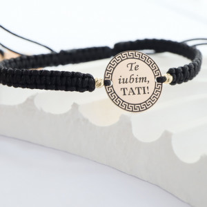 Bratara cu snur si banut 14mm din aur 14k - Te Iubim Tati - Img 2
