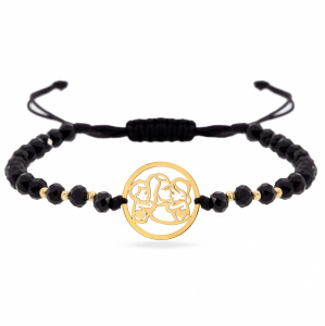 Bratara cu snur si disc familia personalizabil + bilute din aur 14k - Img 3
