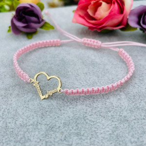 Bratara cu snur si inimioara din aur 14k personalizata cu nume la alegere - Img 2