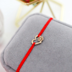 Bratara Heart Collection cu snur si inimioara cu floricica din aur 14k - Img 4