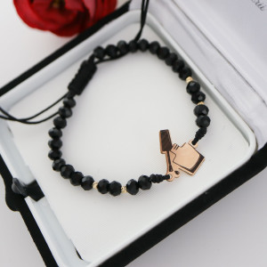 Bratara snur si sticluta oja personalizabila din aur 14k + bile - Img 3