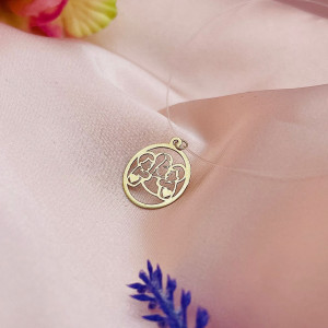 Colier cu fir transparent si familia cu copii din Aur 14k - Img 2