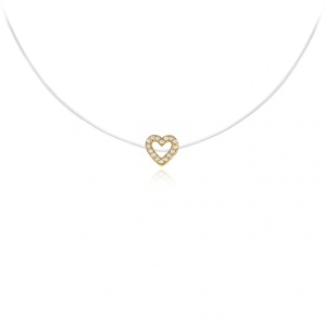 Colier cu fir transparent si Inimioara din AUR 14K cu Cristale