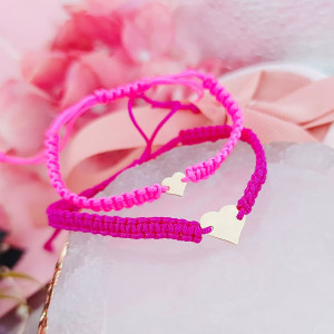 Set 2 Bratari mama si copil cu snur si inimioare personalizabile din aur 14k - Img 2