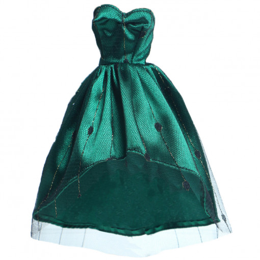 Rochita eleganta verde inchis, fara bretele cu fusta asimetrica lungime medie pentru papusa de 28-30 cm
