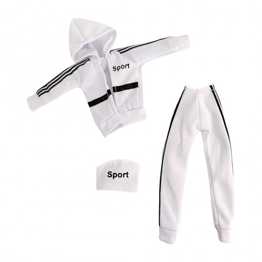 Trening de sport sau yoga pentru papusi de 28-30 cm, alb cu dungi negre