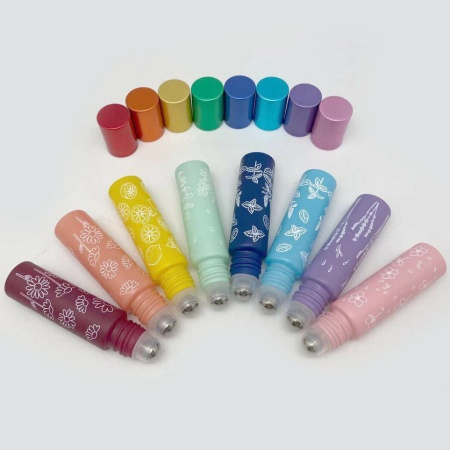 Recipiente roll-on 10 ml din sticla cu model floral - set 8 buc - Img 4