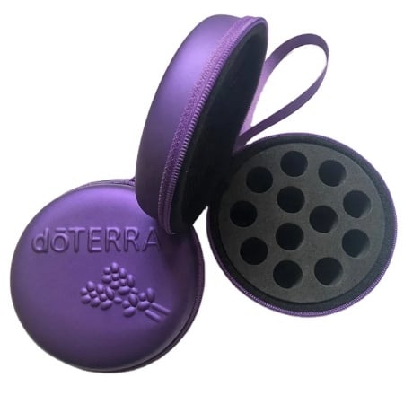 Borseta rotunda doterra pentru 12 sticlute de 1 ml, 2 ml, cu organizator de transport cu fermoar