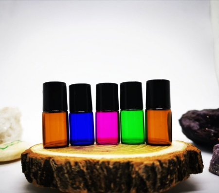 Recipient roll-on 2 ml din sticla COLOR cu bila metalica - SET 5 bucati