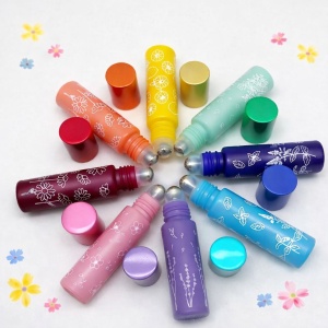 Recipiente roll-on 10 ml din sticla cu model floral - set 8 buc