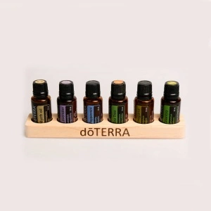 Suport doTERRA din lemn de pin pentru 6 sticlute de 15 ml