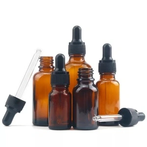 Recipient din sticla bruna cu pipeta 15ml - set de 5 bucati