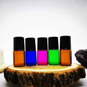 Recipient roll-on 2 ml din sticla COLOR cu bila metalica - SET 5 bucati
