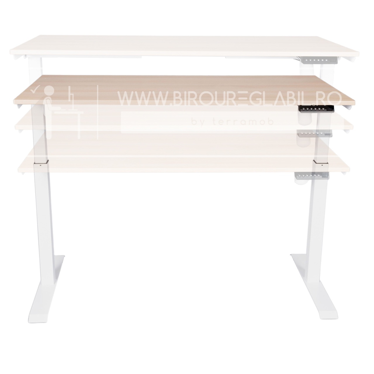 Birou reglabil electric TerrA3 s WHITE - profil pătrat, cadrul alb (Dimensiune blat: 120x60 cm, Culoare blat: Negru 25mm) - 2 | YEO