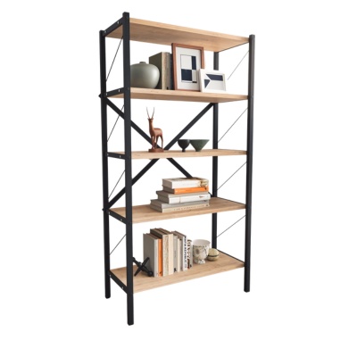 Biblioteca metalica cu 5 rafturi - culoare Stejar deschis, 158x66x35