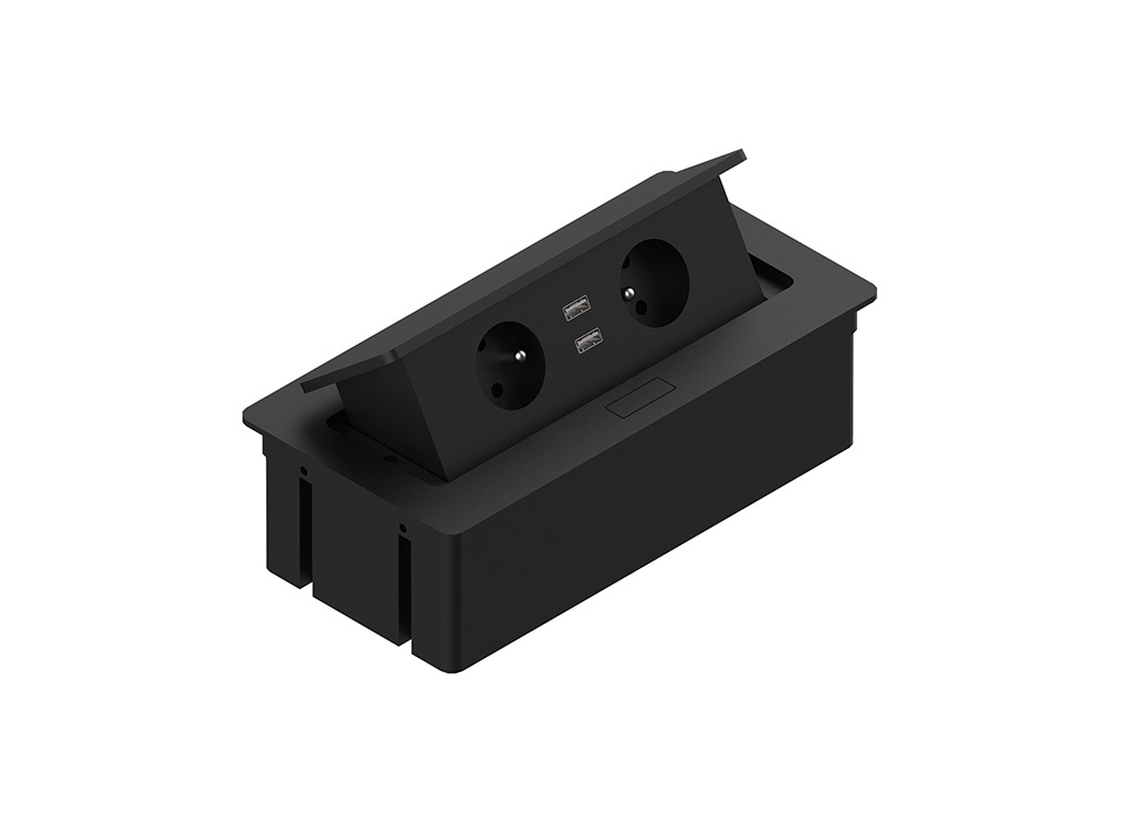 Priza in desk -KWADRO, 2XSCHUKO, 2XUSB 2.1A 5V (Culoare profil: Negru, VREAU BLATUL DECUPAT PENTRU PRIZA: NU) - 1 | YEO